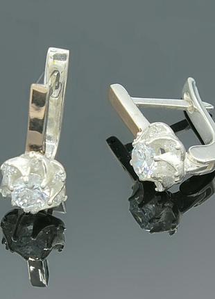 Серебряные серьги "гламур" с золотыми вставками