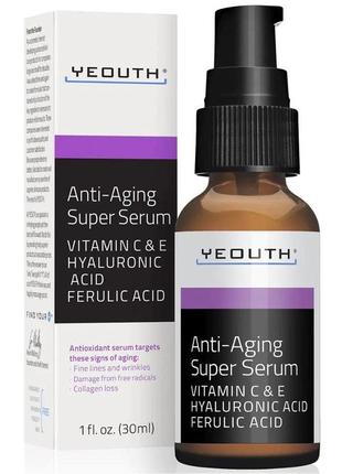 Антивікова сироватка з гіалуроновою кислотою та вітамінами yeouth anti-aging super serum 30 мл