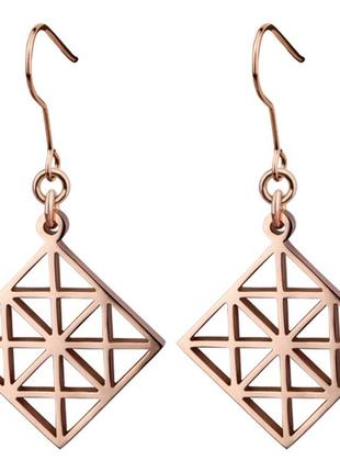 Жіночі сережки ромбики ювелірна сталь rose gold