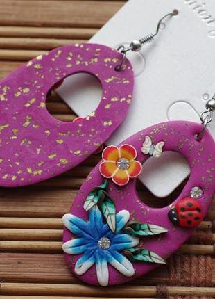 Серьги пластик - резина . цветы. индия