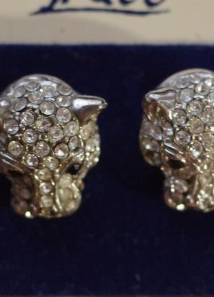 Серьги леопард . родирование. сваровски. индия тотем