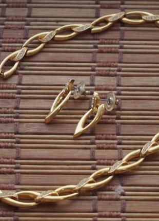 Индийский набор украшений колос ( подвеска и клипсы) позолота 24 карата