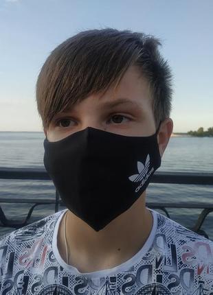 Тканинна маска багаторазова захисна чорна adidas на обличчя, маска для рота