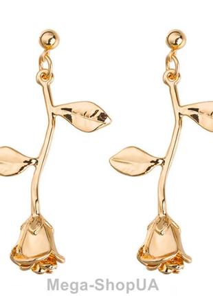 Серьги висюльки висячие бижутерия женские "роза romantic" золотистые