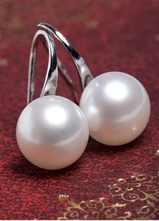 Серьги шары бижутерия женские серебристые "жемчуг uz12"