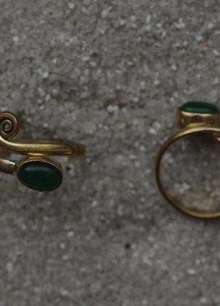 Кольцо на фаланги с зеленым камнем или на палец ноги