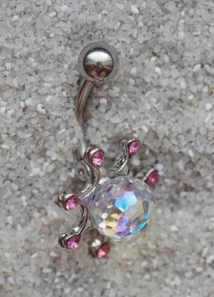 Банан у пупок зі сталі на шарнірі з кристалами