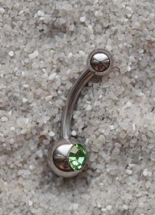 Банан, пирсинг в пупок из стали с кристалом . изумрудный