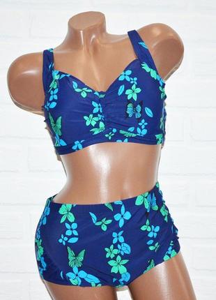 Большой 62 размер. неотразимый женский купальник, темно-синий с цветами, для женщин с формами3 фото