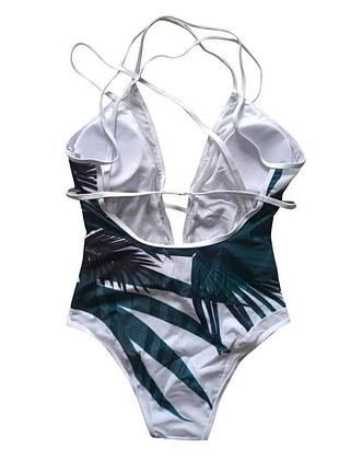 Стильный женский сдельный купальник с открытой спиной, хит сезона, белый с пальмовыми...