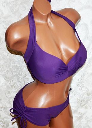 Большие размеры 52, 54 темно-фиолетовый женский раздельный купальник, на завязках, трусы слипы