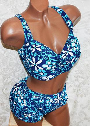 Большой 60 размер. неотразимый женский купальник, синий с голубыми цветами, для женщин с формами