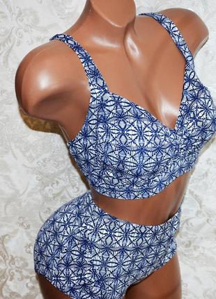Размер 54. стильный, яркий женский синий купальник, раздельный, мягкая чашка, без косточек.