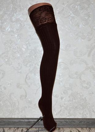 Хлопковые женские гетры выше колен с изящным кружевом, коричневые гетры с носком, х б7 фото