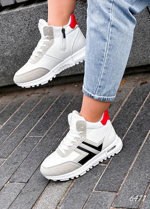 Кросівки високі жіночі hillary білі + сірий + чорний + червоний зима