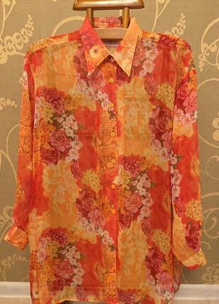Предлагаю вашему вниманию очень красивую и стильную удлинённую блузку красно-оранжевого цвета в цвет