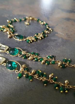 Позолочені сережки "хризопраз і зелений фіаніт"9 фото