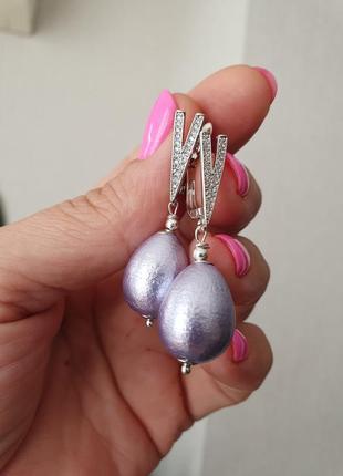 Срібні сережки "перли і перламутр"4 фото