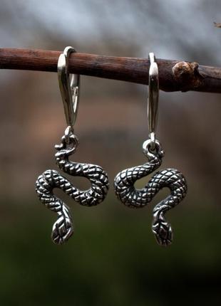 Серьги змейка серебро ручная работа2 фото