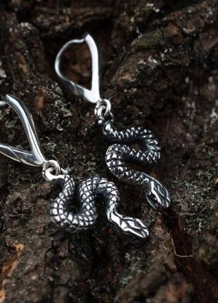 Серьги змейка серебро ручная работа3 фото