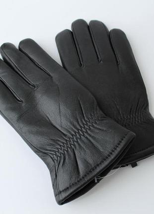 Мужские кожаные перчатки зимние черные с мехом, румыния