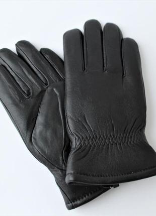 Мужские кожаные перчатки зимние черные с мехом, румыния
