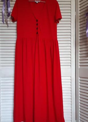 Красное платье миди на пуговичках warehouse