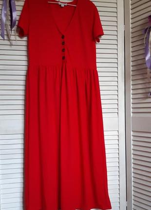 Красное платье миди на пуговичках warehouse2 фото