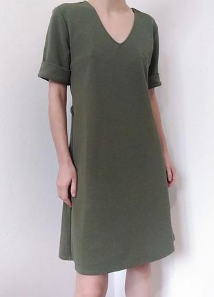 Плаття хакі сукня міді jean pascale пряме плаття зелене плаття вільне плаття з коротким рукавом базова сукня