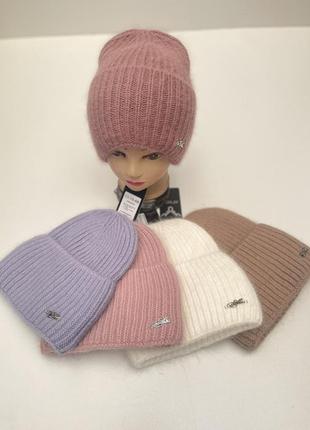 Тепла зимова ангорова жіноча шапка ангора на флисі atrics утеплена1 фото