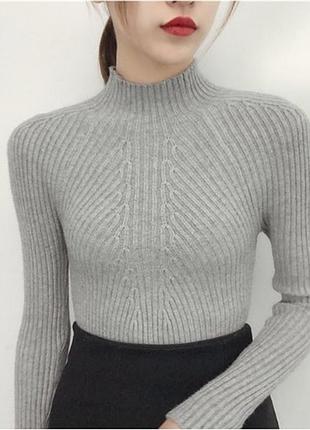 Гольф в рубчик, гольф, свитер, водолазка, джемпер, серый гольф, серый гольф