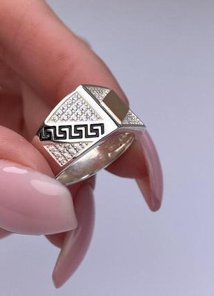 🇺🇦 кольцо мужское серебро 925° золотые пластины 375° вставка кубический цирконий, эмаль, печать мужская, мужественное кольцо 0536.502 фото