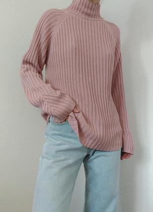 Бавовняний светр в рубчик вязаний джемпер пудровий светр пуловер пудра реглан лонгслів кофта в рубчик гольф водолазка вязаний светр тренд6 фото