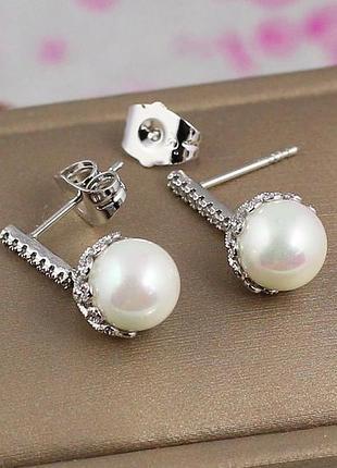 Сережки гвоздики xuping jewelry жолуді з перлами 2 см сріблясті