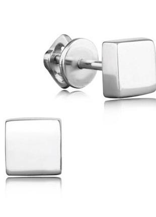 Срібні сережки-пуссети, гвоздики, кубики, позолота, квадрат