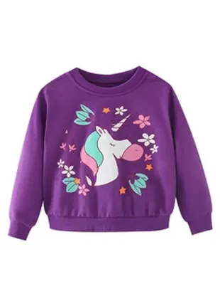 Berni kids свитшот для девочки с рисунком единорог фиолетовый unicorn in flowers