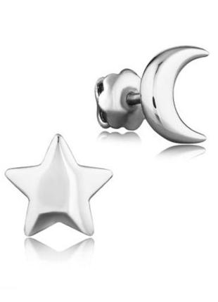 Срібні сережки, гвоздики, зірка і місяць