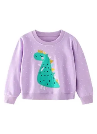 Berni kids свитшот для девочки в горох с рисунком динозавра фиолетовый green dino