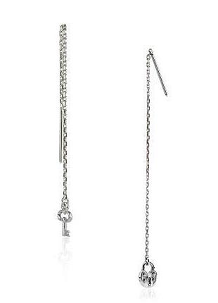 Серебряные серьги-протяжки, ключик и замочек