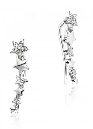 Серебряные сережки, безкамянки, звездочки, каффы