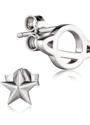 Серебряные серьги-пуссеты, асимметрия, минимализм, космос