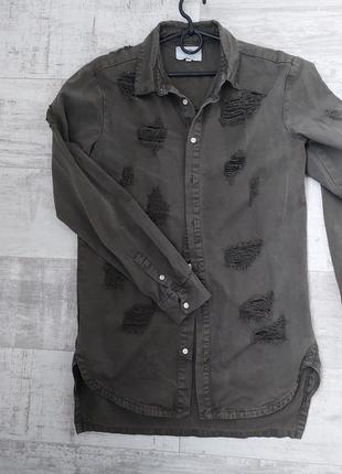 Сорочка джинсова подовжена хакі