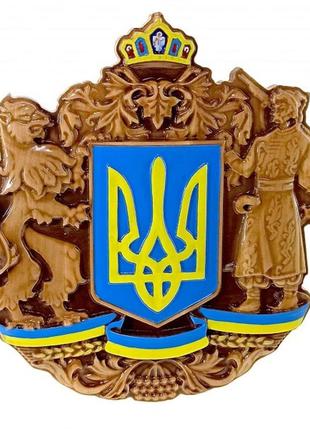 Панно дерев'яне різьблене великий герб україни ручна розпис 34148
