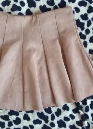 Спідниця сонце кльош замшева бежева