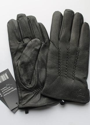 Кожаные мужские перчатки из оленьей кожи, подкладка махра