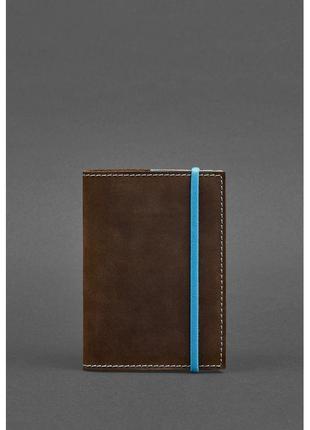 Кожаная обложка для паспорта 1.0 темно-коричневая с бирюзовым