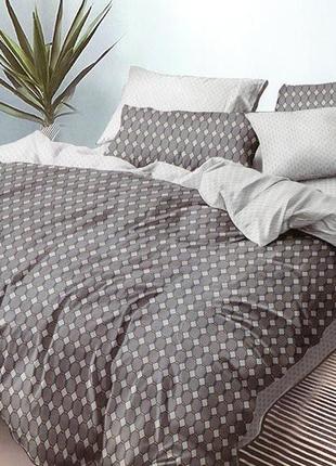 Сатиновое постельное белье полуторное с компаньоном  s485 с геометрическим рисунком