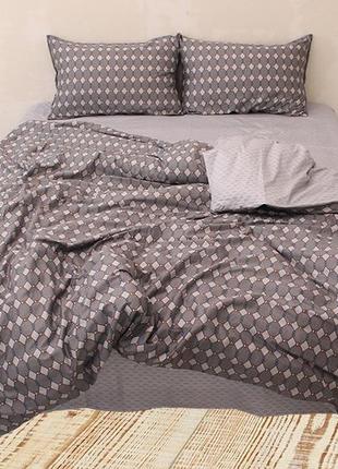 Сатиновое постельное белье полуторное с компаньоном  s485 с геометрическим рисунком2 фото