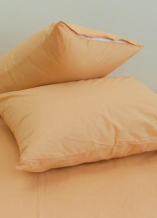 Однотонное постельное белье кремовое  полуторное из ранфорса apricot cream3 фото
