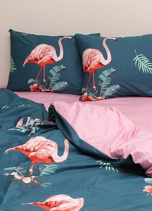 Семейный комплект постельного белья фламинго, люкс сатин с компаньоном s4253 фото